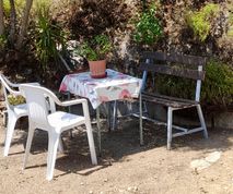 De tuin van appartementen te huur in Chorto in Pilion Griekenland